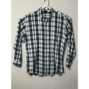 Sierra Pacific Men’s Large Blue Green Tan Plaid Long Sleeve Button Up Shirt
